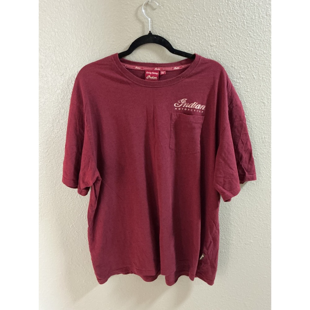 Indian Motorcycle Company Mens 2XL Maroon Graphic Pocket T-Shirt Iowa USA Logo